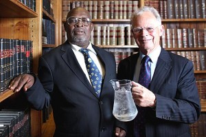 Erasto Mpemba and Professor Denis Osborne at the presentation in London
