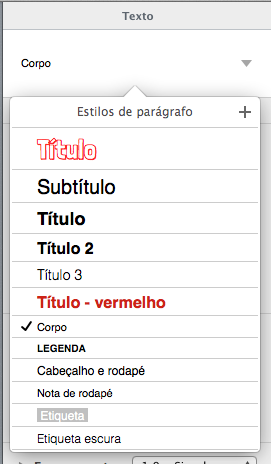 Painéis de selecção do parágrafo