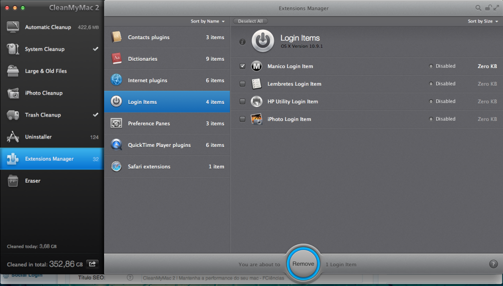 CleanMyMac 2  Extensions Manager