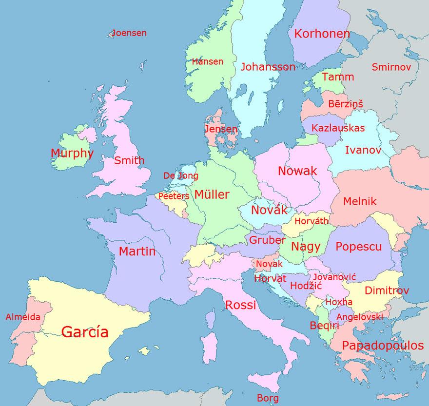Apelidos mais comuns na Europa