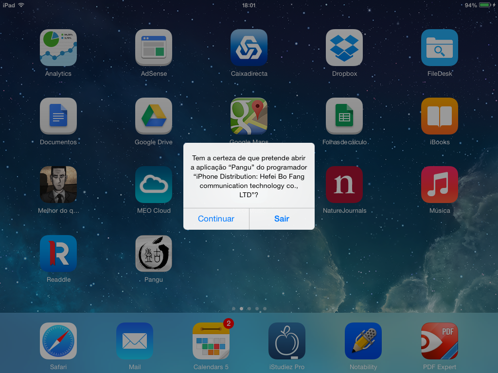 Jailbreak iOS 7.1 e 7.1.1 Aplicação Pangu