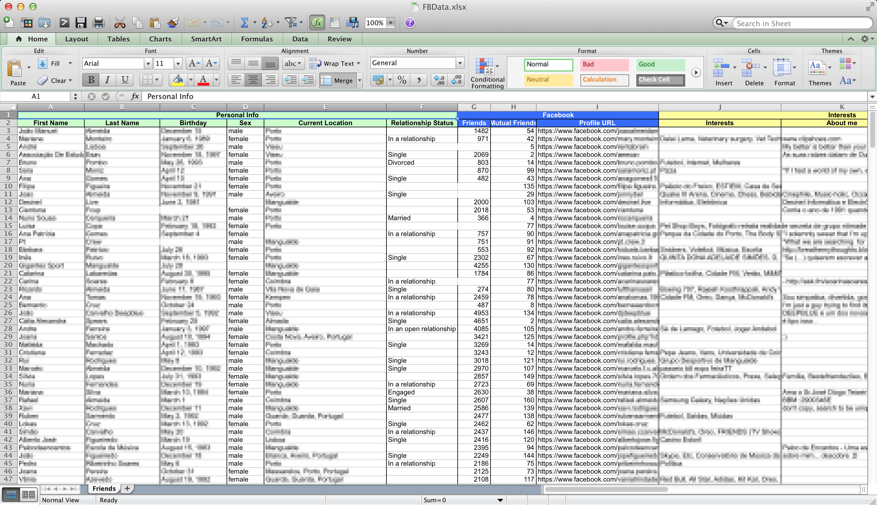 Friends export Excel