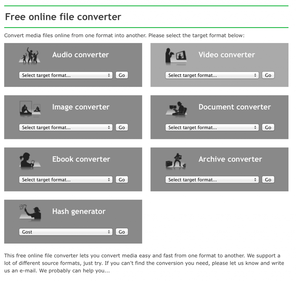 Online Converter opções