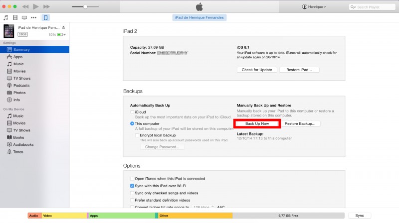 Backup iPad
