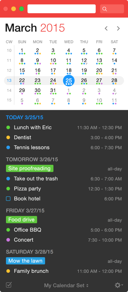Mini janela do Fantastical 2