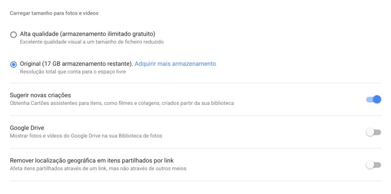 Google Fotos Aramzenamento