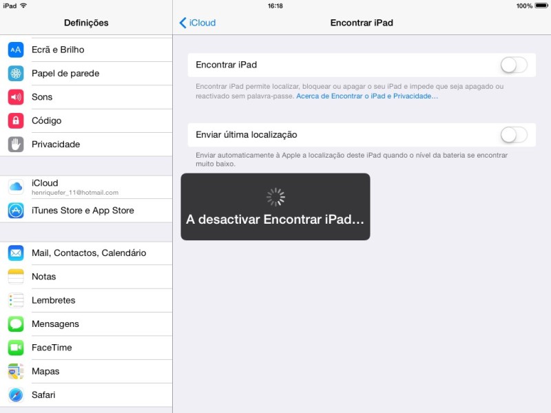 Desativar encontrar iPad