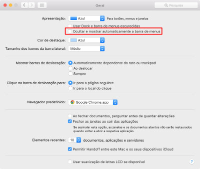 Ocultar barra de menus
