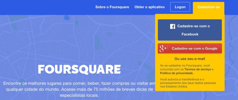 Registo no Foursquare