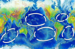 Representação no mapa dos 5 giros oceânicos