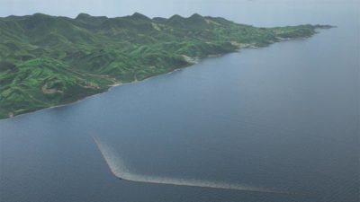 Modelo da estrutura piloto a ser colocada na costa da ilha Tsushima