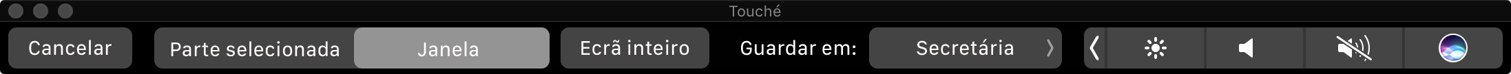 Comandos da "touch bar" quando faz um screenshot 
